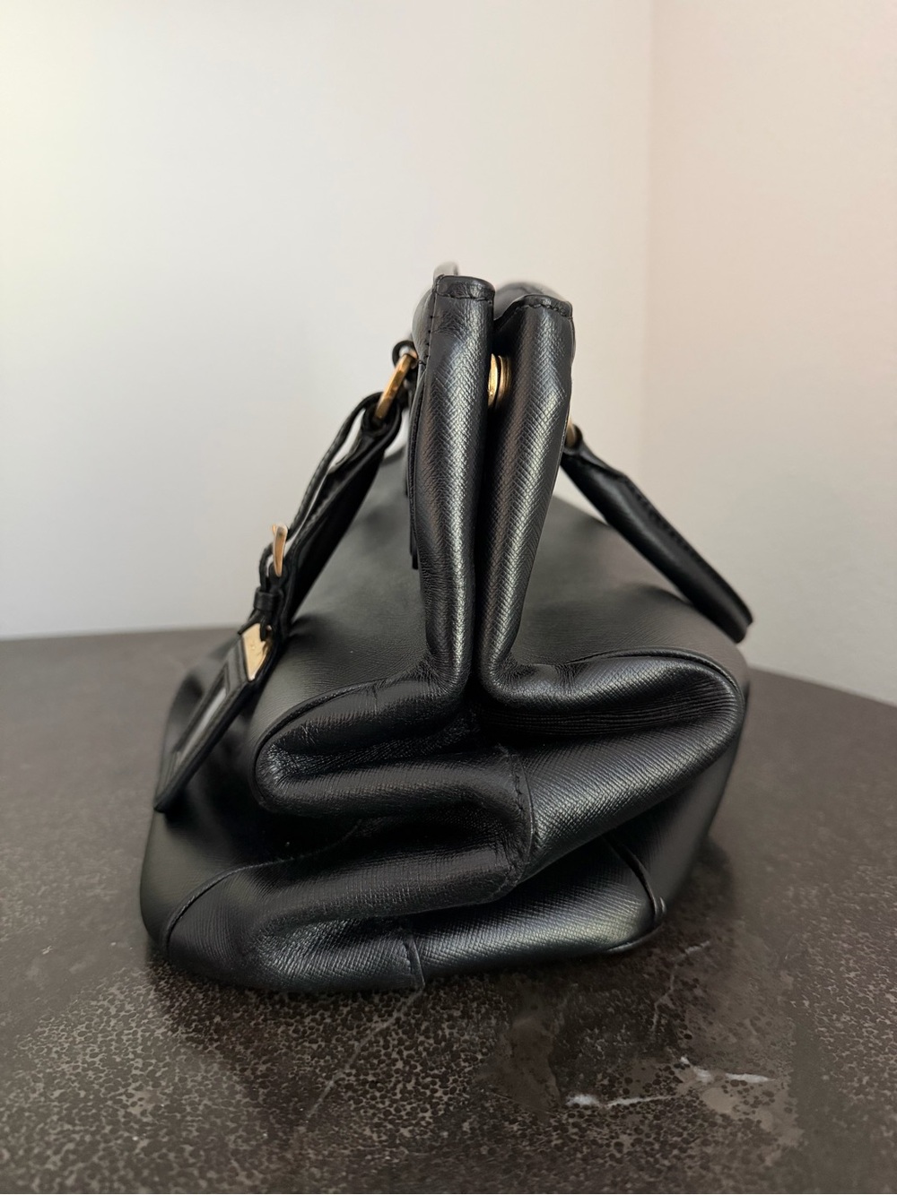 Prada Black Saffiano Satchel Handbag with Gold Hardware - Pre-Loved - Picture 3 of 16